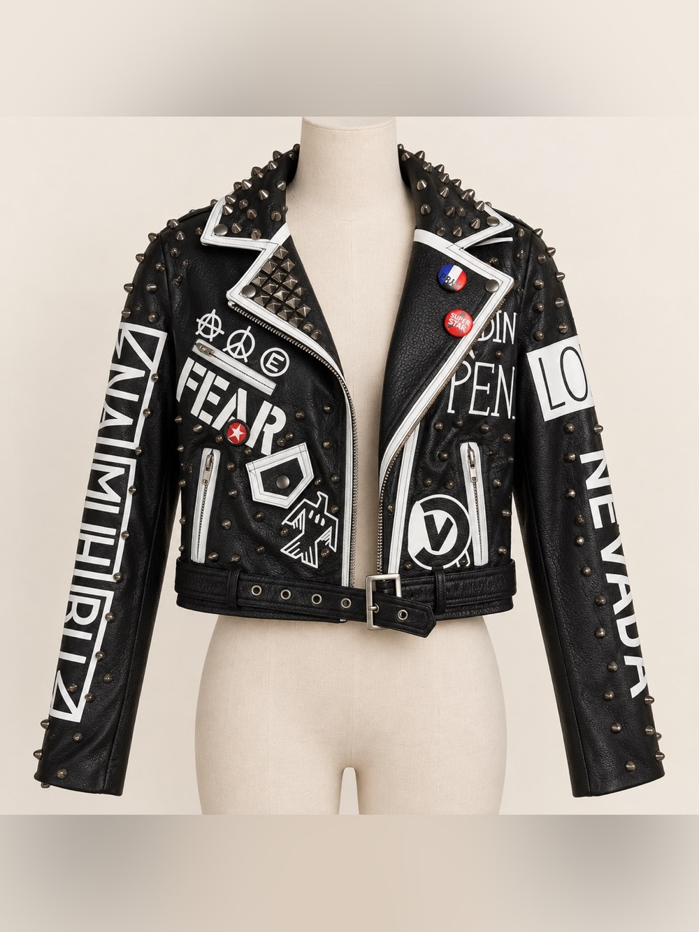 By The Nana XL Studded Punk Moto Jacket Leopard Print Cropped